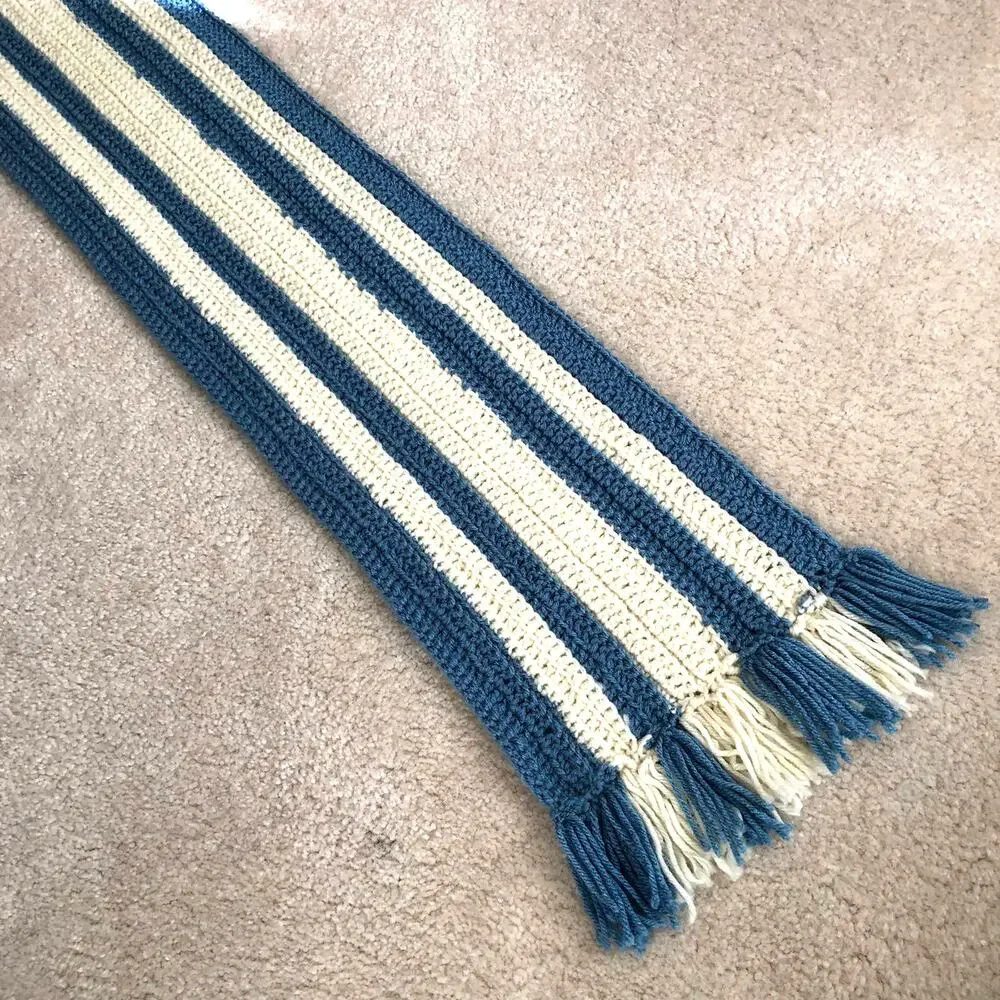 NWOT Handmade Crocheted Striped Fringe Scarf